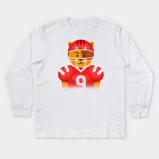 American Football Cat NFL Superbowl Red Kids Long Sleeve T-Shirt